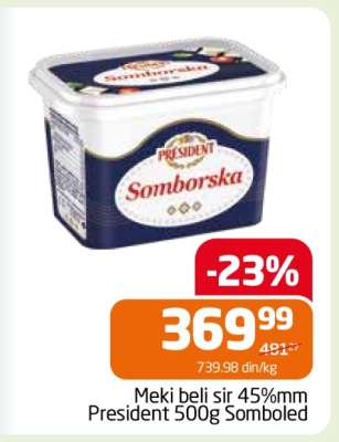 Meki beli sir 45%mm President 500g Somboled