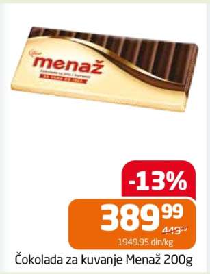 Čokolada za kuvanje Menaž 200g