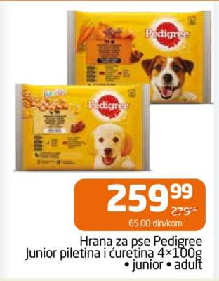 Hrana za pse Pedigree Junior piletina i ćuretina 4×100g