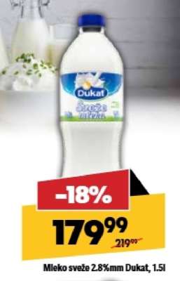 Mleko sveže 2.8 % mm Dukat 1.5L