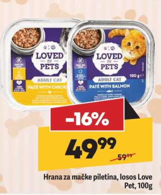 Hrana za mačke piletina, losos Love Pet, 100g