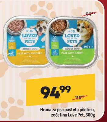 Hrana za pse pašteta piletina, zečetina Love Pet, 300g