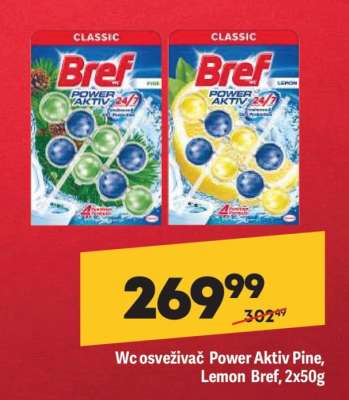 WC osvěživač Power Aktiv Pine, Lemon Bref, 2x50g