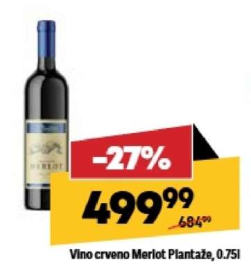 Vino crveno Merlot Plantaže, 0,75l