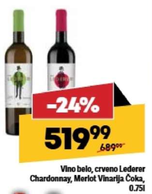 Vino belo, crveno Lederer Chardonnay, Merlot Vinarija Čoka, 0.75l