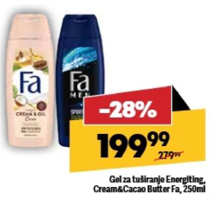 Gel za tuširanje Energitng, Cream&Cacao Butter Fa, 250ml