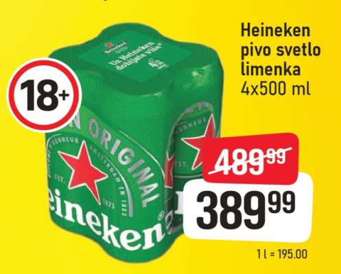 Heineken pivo svetlo limenka 4x500 ml