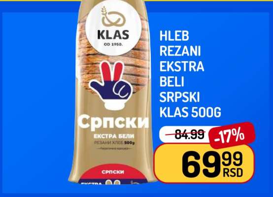 Hleb rezani ekstra beli Srpski Klas 500g