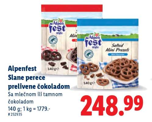 Alpenfest slane perece prelivene čokoladom