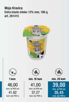 Moja Kravica Extra kiselo mleko 12% mm, 180 g
