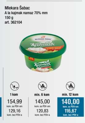 Mlekara Šabac A la kajmak namaz 70% mm