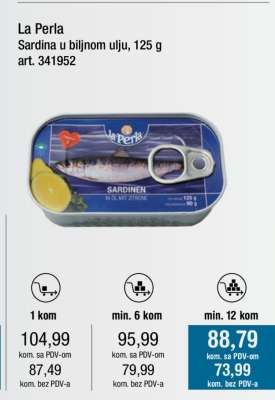 La Perla Sardina u biljnom ulju, 125 g