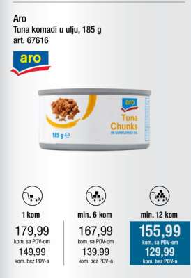 Aro Tuna komadi u ulju, 185 g