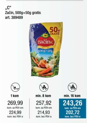 Začin, 500g+50g gratis