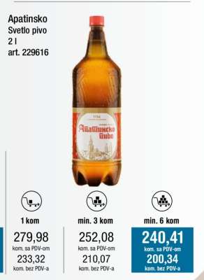 Apatinsko Svetlo pivo 2 l
