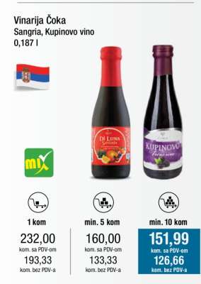 Vinarija Čoka Sangria, Kupinovo vino 0,187 l