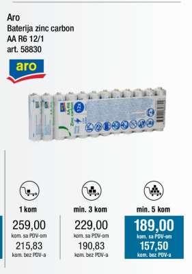 Aro Baterija zinc carbon AA R6 12/1