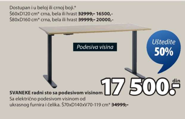 SVANEKE RADNI STO SA PODESIVOM VISINOM