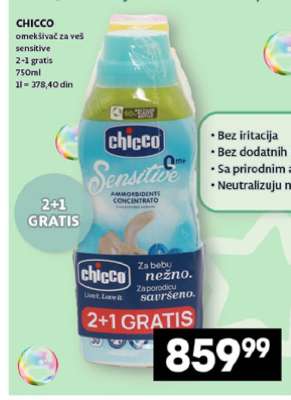 CHICCO omekšivač za veš sensitive 2+1 gratis