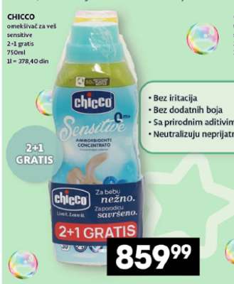 CHICCO omekšivač za veš sensitive 2+1 gratis