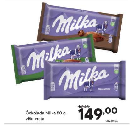 Čokolada Milka 80 g više vrsta