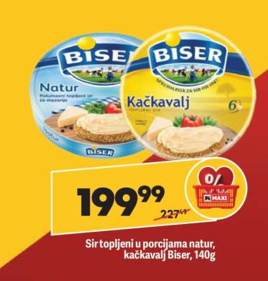 Sir topljeni u porcijama Natur, kačkavalj Biser, 140g