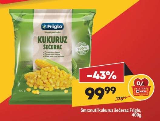 Smrznuti kukuruz šećerac Friglo, 400g