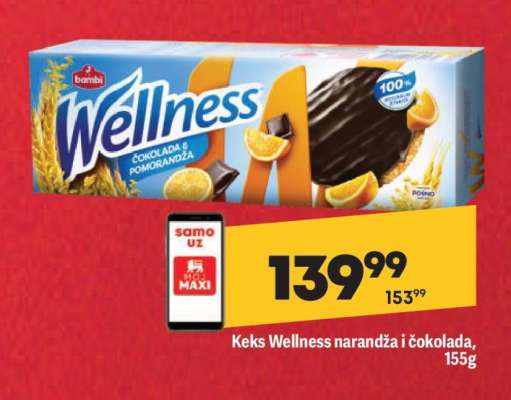 Keks Wellness narandža i čokolada, 155g