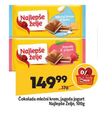 Čokolada mlečni krem, Jagoda jogurt Najlepše Želje, 100g