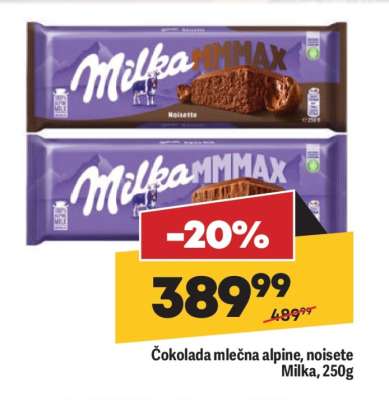 Čokolada mlečna alpine, noisete Milka, 250g