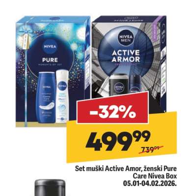 Set muški Active Amor, ženski Pure Care Nivea Box