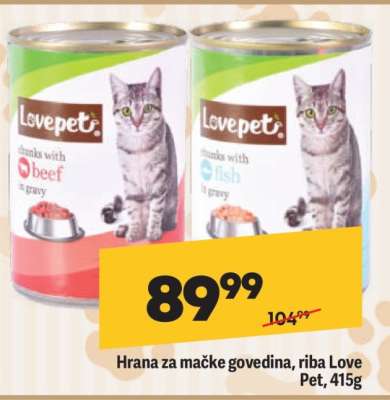 Hrana za mačke govedina, riba Love Pet, 415g