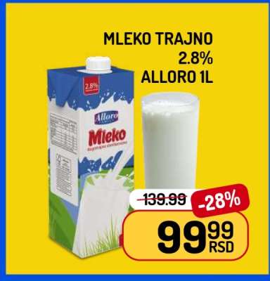Mleko trajno 2,8% Alloro 1l