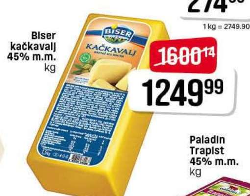 Biser kačkavalj 45% m.m.