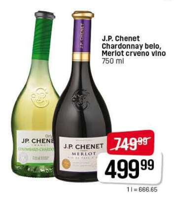 J.P. Chenet chardonnay belo, merlot crveno vino