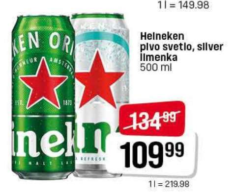 Heineken pivo svetlo, silver limenka