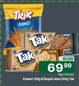Krekeri 125g ili Štapići slani 200g Tak