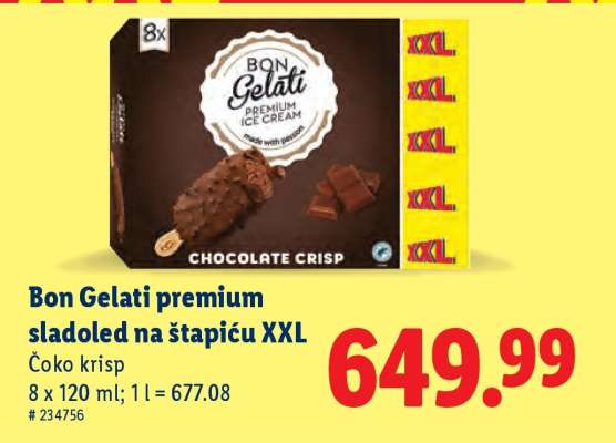 Bon Gelati premium sladoled na štapiću XXL