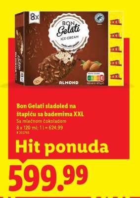 Bon Gelati Sladoled na štapiću sa bademima XXL