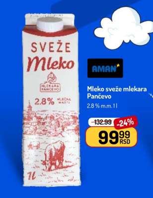 Mleko sveže mlekara Pančevo