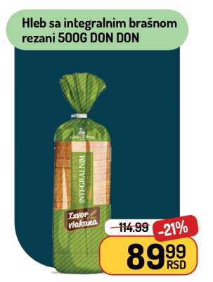 Hleb sa integralnim brašnom rezani 500G DON DON