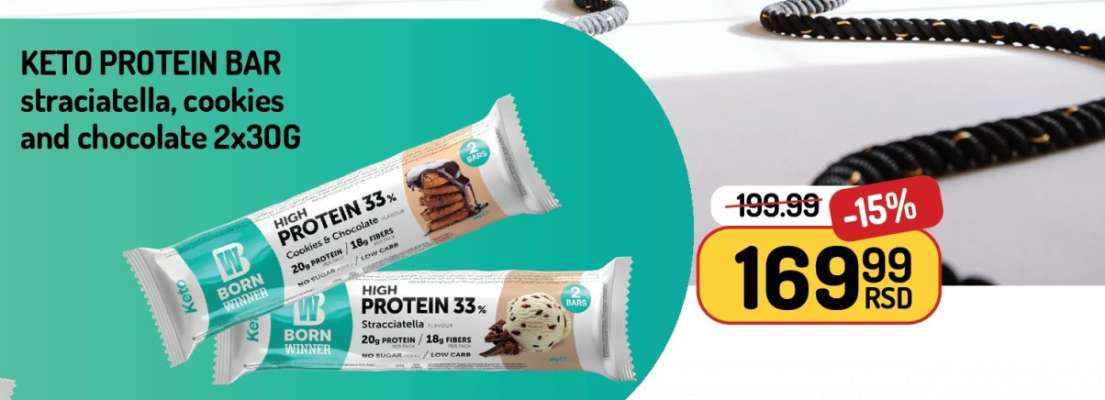 KETO PROTEIN BAR straciatella, cookies and chocolate 2x30G