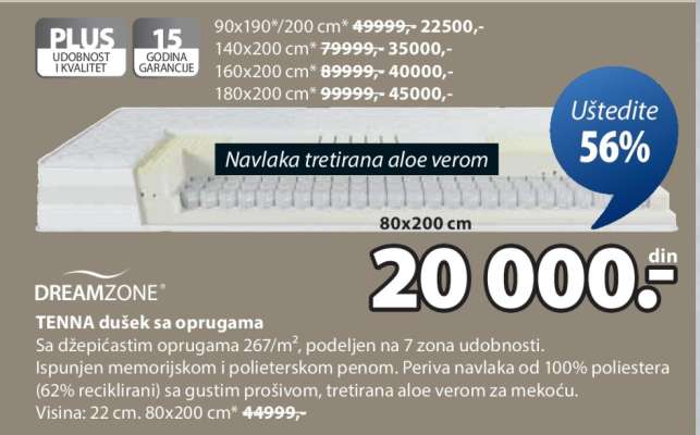 DREAMZONE TENNA dušek sa oprugama