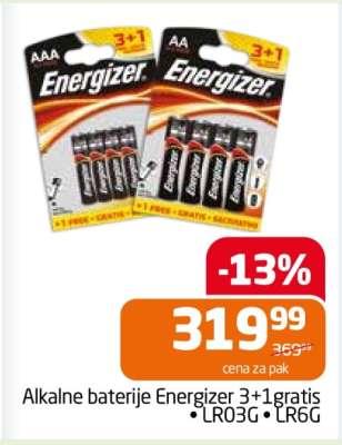 Alkalne baterije Energizer 3+1 gratis