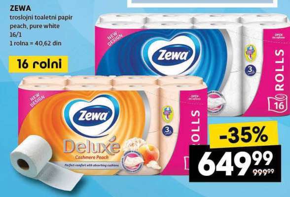 ZEWA troslojni toaletni papir peach, pure white 16/1