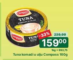 TUNA KOMADI u ulju Compass 160g