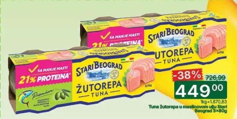 Tuna žutorepa u maslinovom ulju Stari Beograd 3x80g