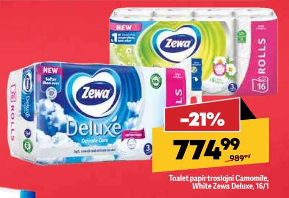 Toalet papir troslojni Camomile, White Zewa Deluxe, 16/1