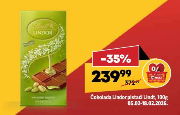 Čokoláda Lindor pistáci Lindt, 100g