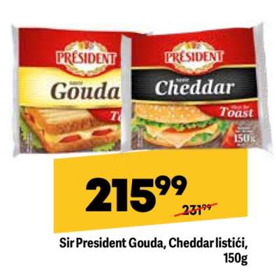 Sýr President Gouda, Cheddar plátky, 150g
